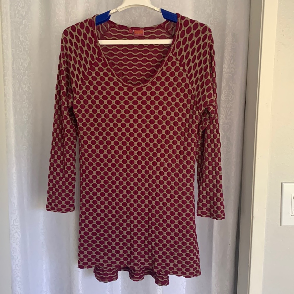 Tianello Burgundy and Taupe Patterned Long Sleeve Tunic